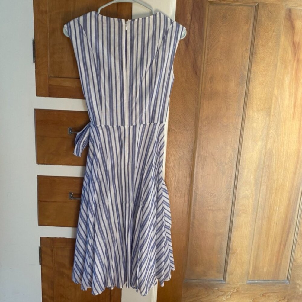 Calvin Klein Summery Blue and White Striped Faux-Wrap Dress - Picture 3 of 4